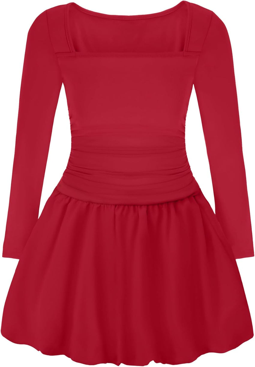 EXARUS Girls Dress Off The Shoulder Bodycon/Bubble Long Sleeve Teen Ruched Homecoming Dance Party Prom Tween Dresses