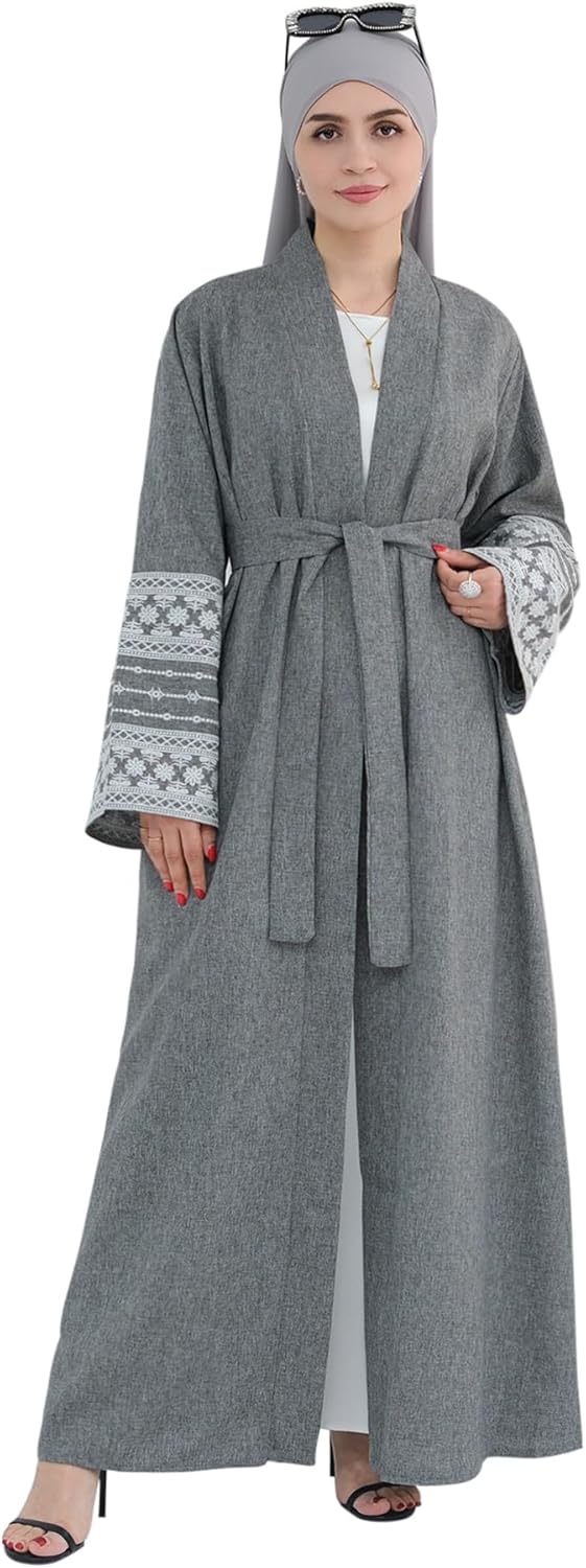 Women Abaya Muslim Prayer Dress Embroidered Sleeves Cardigan Kaftan Islamic Dubai Robe Casual Modest Abaya Dress