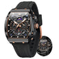 OLEVS Watches Men Chronograph Waterproof Rectangle Face Moon Phase Watches for Men Luminous Quartz Calendar Mens Wrist Watch - Silicon Strap