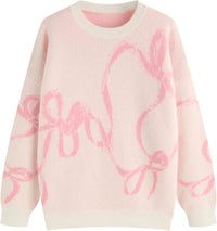CIDER Womens Sweater Bow Knot Cute Y2k Long Sleeve Crew Neck Pullover Tops