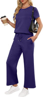 ANRABESS Women 2 Piece Lounge Sets Summer Travel Sweat Outfits Short Sleeve Wide Leg Casual Matching Tracksuits Clothes