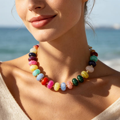 Chunky Beaded Statement Necklace for Women Trendy Colorful Boho Resin Bead Choker Necklaces Summer Handmade Jewelry Gifts Accessories