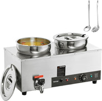 VEVOR Electric Soup Warmer, Dual 7.4QT Stainless Steel Round Pot 86~185°F Adjustable Temp, 1200W Commercial Bain Marie with Anti-Dry Burn and Reset Button, Soup Station for Restaurant, Buffet, Silver