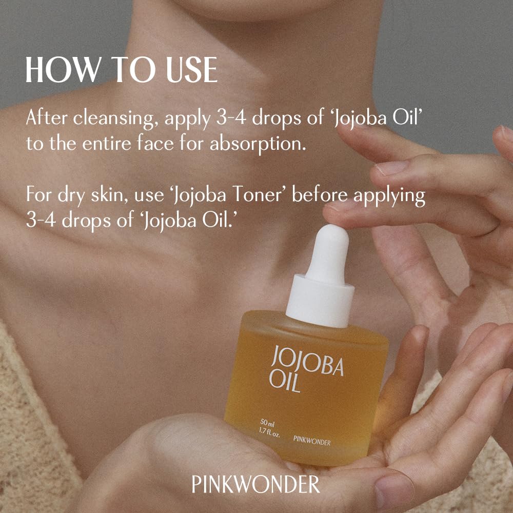 PINKWONDER USDA Organic Jojoba Oil | 100% Pure, Cold-Pressed & Vitamin E-Rich Oil for Skin | Non-Greasy, Fast-Absorbing for Face, 1.69oz (50ml)