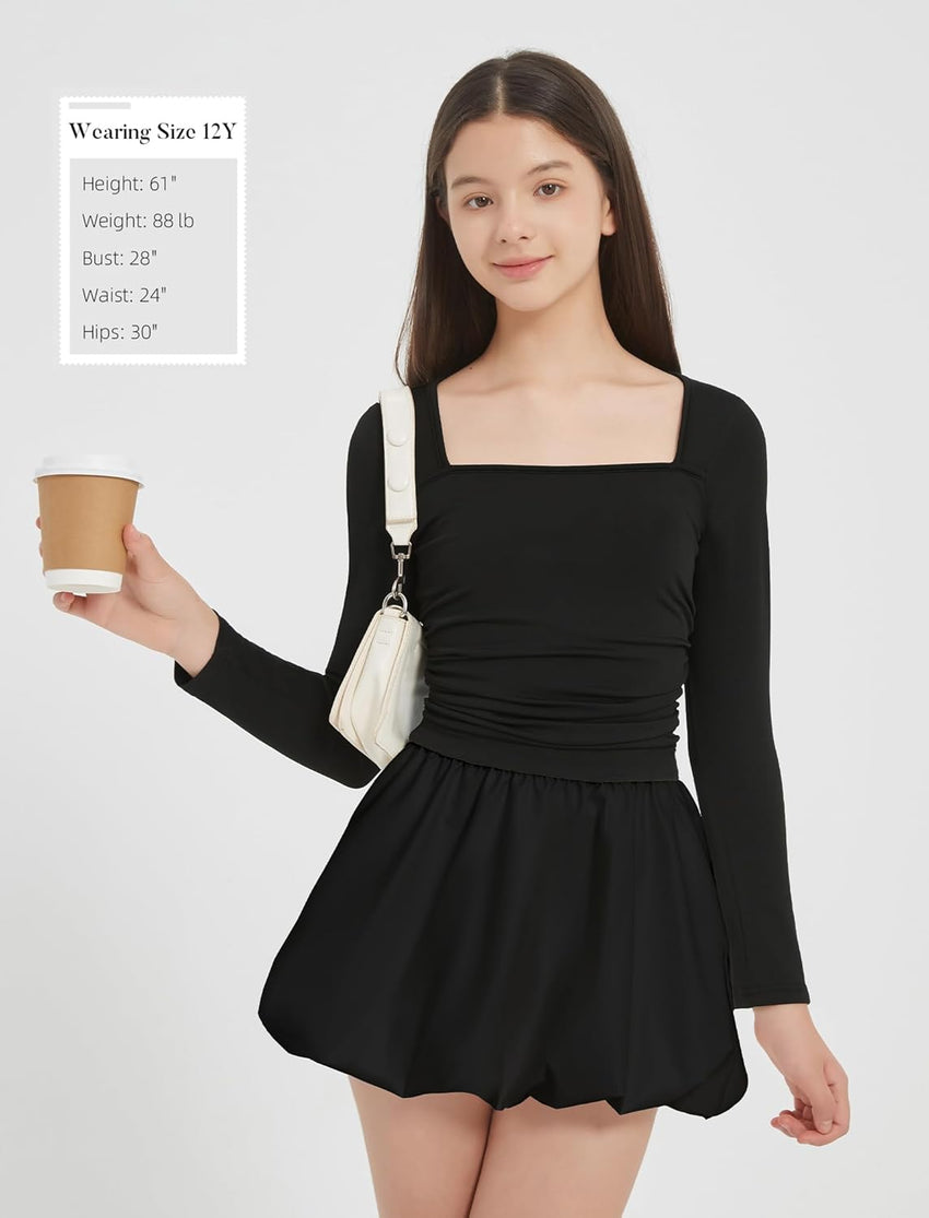 EXARUS Girls Dress Off The Shoulder Bodycon/Bubble Long Sleeve Teen Ruched Homecoming Dance Party Prom Tween Dresses