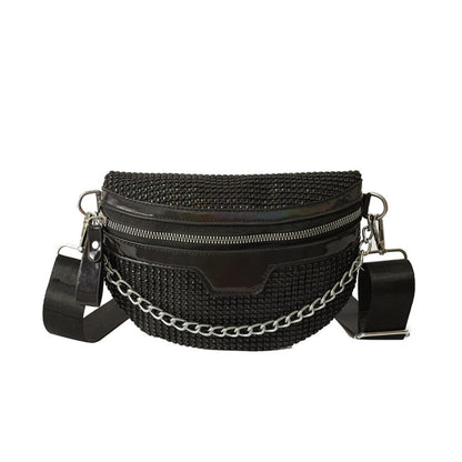Thick Chain Women's Fanny Pack Plaid leather Waist Bag Shoulder Crossbody Chest Bags Luxury Designer Handbags Female Belt Bag