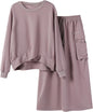 Women Spring Fall Sweatshirts Dress Sets Long Sleeve Hoodies Midi Skirt Two-Piece Set