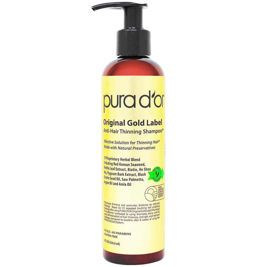 PURA D'OR Original Gold Label Anti-Thinning Shampoo – CLINICALLY TESTED Botanical Formula – Biotin & Argan Oil – Sulfate-Free Strengthening & Volumizing for Fuller-Looking Hair, Men & Women, 16 fl oz