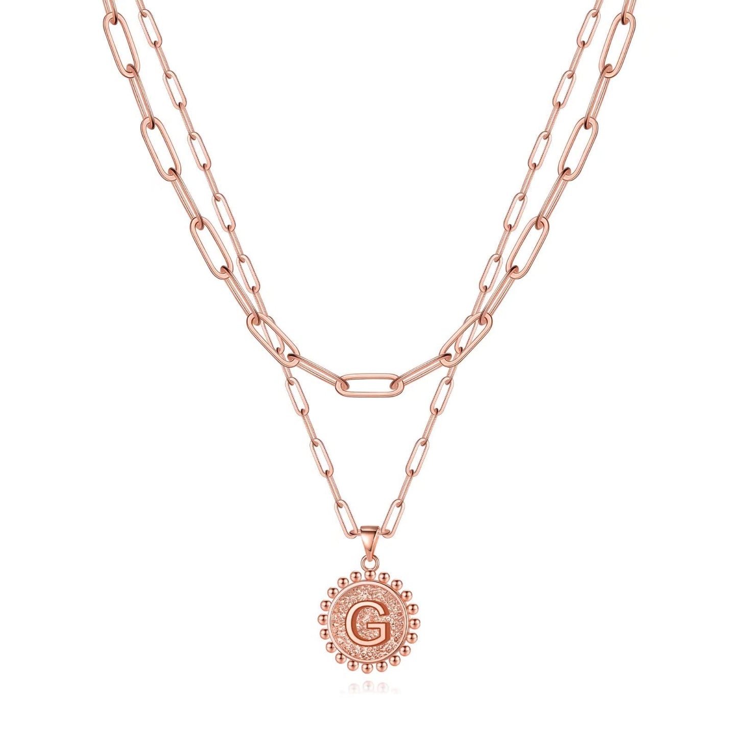 Yoosteel Layered Initial Necklaces for Women Trendy - 14K Gold-Plated Dainty Layering Paperclip Chain Coin Initial Necklace Jewelry Gifts for Women Mom Wife Teen Girls