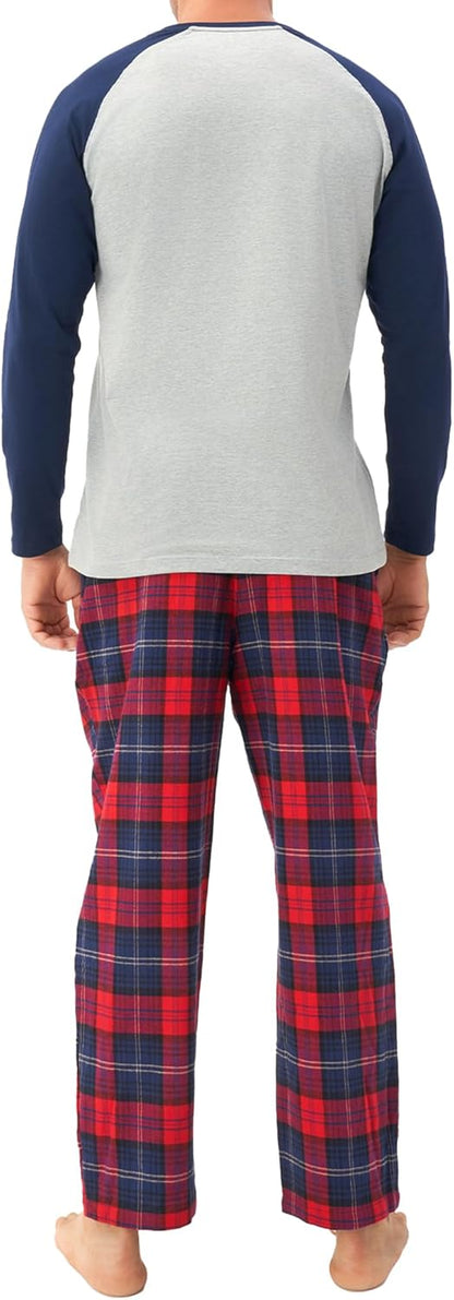 DAVID ARCHY Mens Pajamas Set - Soft Pj Sets for Men Long Sleeve Pajamas Men Cotton Mens Pjs Sets Loungewear with Pockets