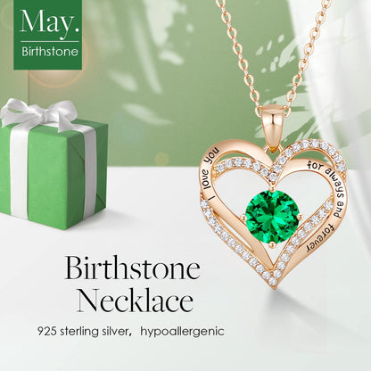 CDE Forever Love Heart Necklaces for Women, Wedding Anniversary, Valentine's，Birthday Mothers Christmas Day Gifts for Mom, Mother, Wife, S925 Silver Jewelry with Birthstone Pendant
