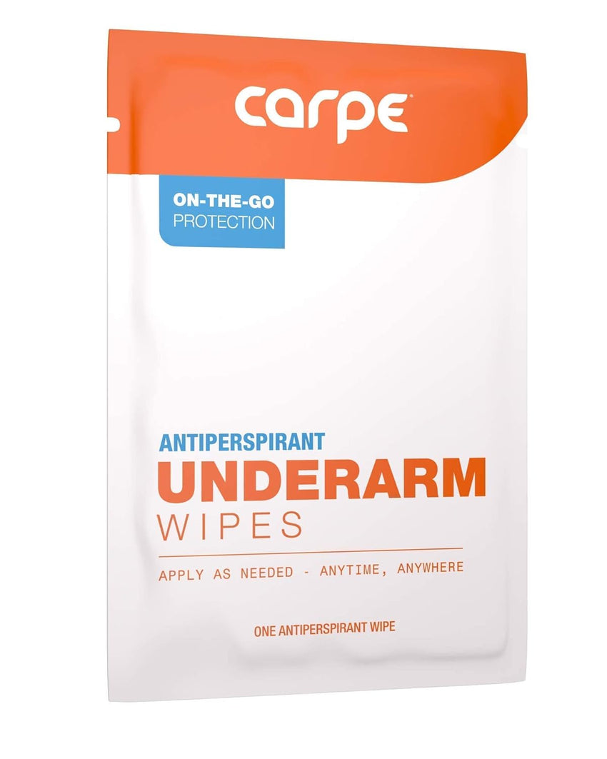 Carpe Antiperspirant Underarm Wipes for Sweat Blocking, Deodorizing, and Cleansing When You’re On the Move - 15 Residue Free, Individually Wrapped Wipes - Clean and Refreshing Scent
