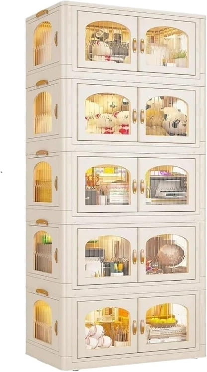 125GAL Storage Bins with Lids, Large Stackable Bins with Wheels and Doors, Storage Containers Box Closet Organizers(25Gal 5 tier)