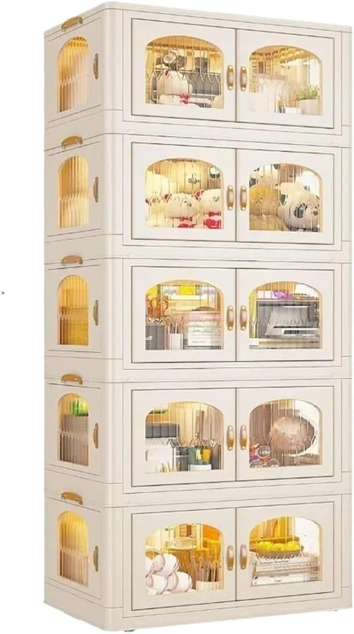 125GAL Storage Bins with Lids, Large Stackable Bins with Wheels and Doors, Storage Containers Box Closet Organizers(25Gal 5 tier)