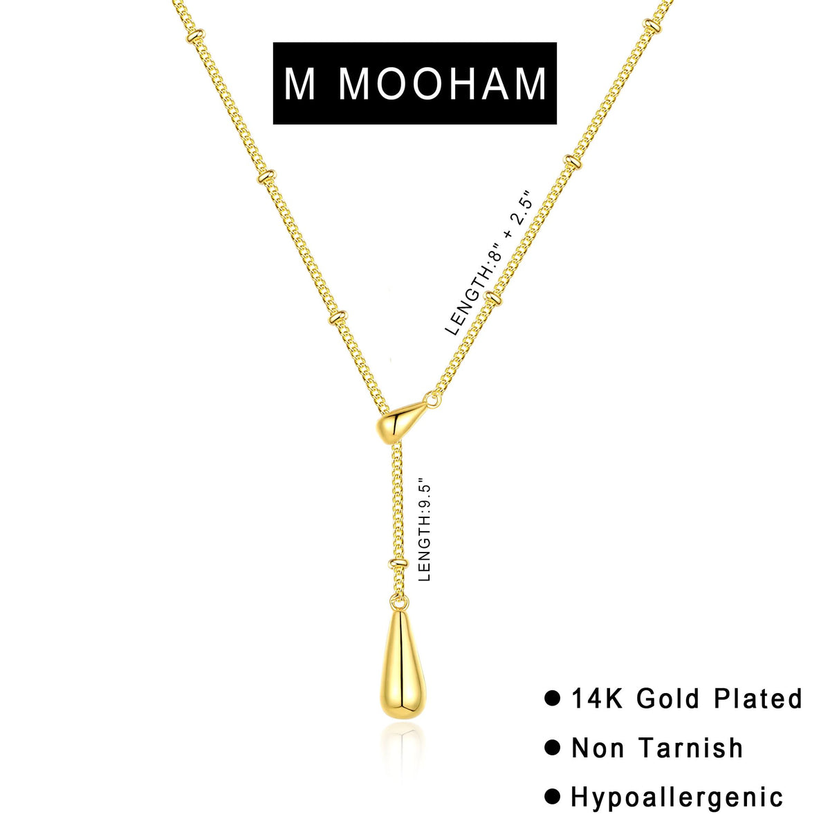 M MOOHAM Gold Necklace for Women Non Tarnish - Dainty 14K Gold Plated Beaded Chain Small Pendant Necklaces Simple Pearl Circle Beads Teardrop Pendant Necklace for Women Trendy Jewelry Gifts