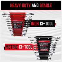 2-Pack Magnetic Wrench Organizer, 32-Slot Premium Wrench Rack Holder Tool Trays for Toolboxes Drawer Storage, SAE (1/4" - 1-1/16") & Metric (6mm - 24mm)