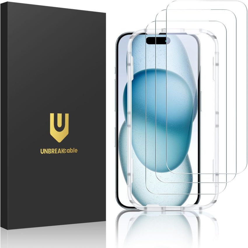 UNBREAKcable 3-Pack Screen Protector for iPhone 16 Pro, Double Shatterproof Tempered Glass [Easy Installation Frame] [9H Hardness] [99.99% HD Clear] [Case Friendly] for iPhone 6.3 inch