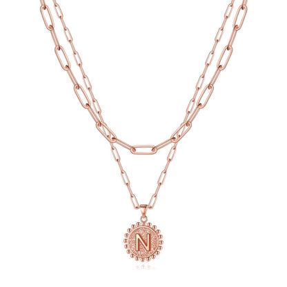 Yoosteel Layered Initial Necklaces for Women Trendy - 14K Gold-Plated Dainty Layering Paperclip Chain Coin Initial Necklace Jewelry Gifts for Women Mom Wife Teen Girls