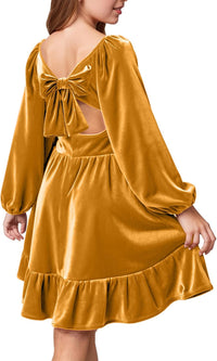 Girls Christmas Dress Fall Velvet Tie Back Long Sleeve Elegant Party Gifts for Outfits Kids Teen Winter Dresses