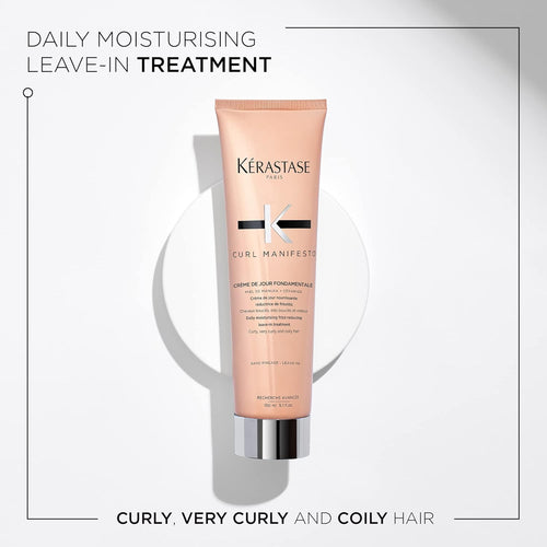 Kerastase Curl Manifesto Crème de Jour Fondamentale Hair Cream - Leave In Treatment & Heat Protectant, Controls Frizz & Enhances Curls, 5.07 Fl Oz
