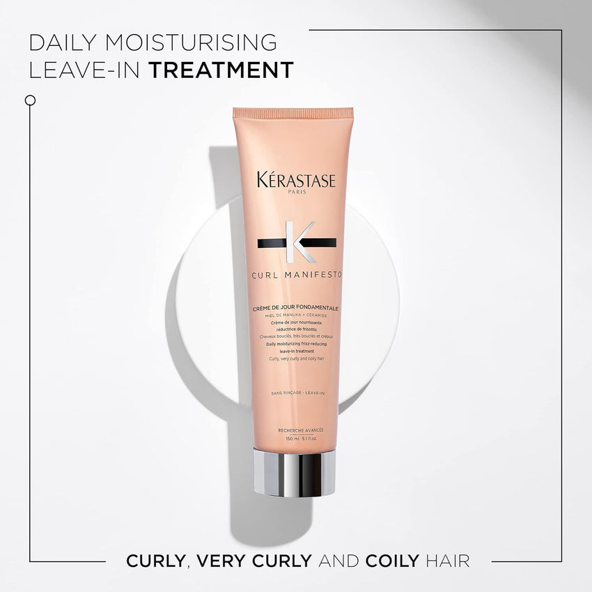 Kerastase Curl Manifesto Crème de Jour Fondamentale Hair Cream - Leave In Treatment & Heat Protectant, Controls Frizz & Enhances Curls, 5.07 Fl Oz