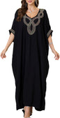 Women V Neck Embroidery Kaftan Dress Loose Casual Beach Cover Up Long Caftans Maxi Dresses