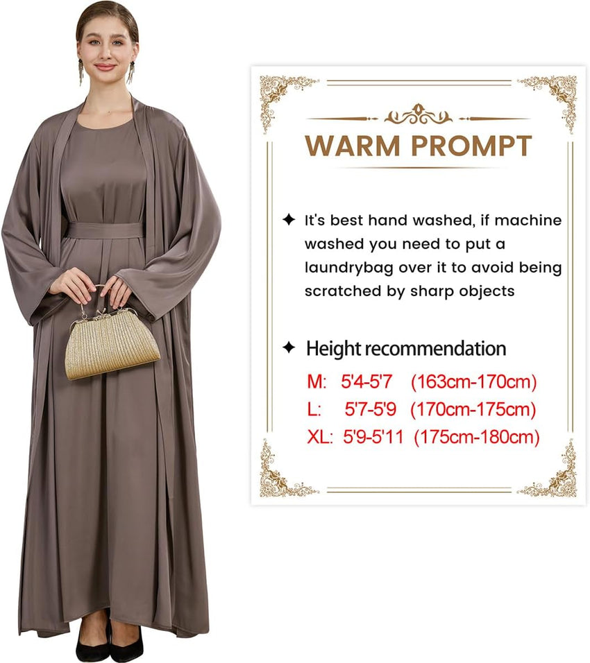 khalat Women Muslim Abaya Dress 2PCS Lightweight Satin Abaya Dress for Women Islamic Dubai Modest Kaftan Prayer Dress