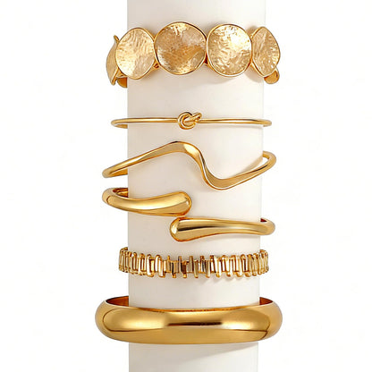 ILGANT Gold Bangle Bracelets for Women Gold Plated Chunky Cuff Bangle Bracelet Stackable Multi Layer Bangles Fashion Jewelry Set