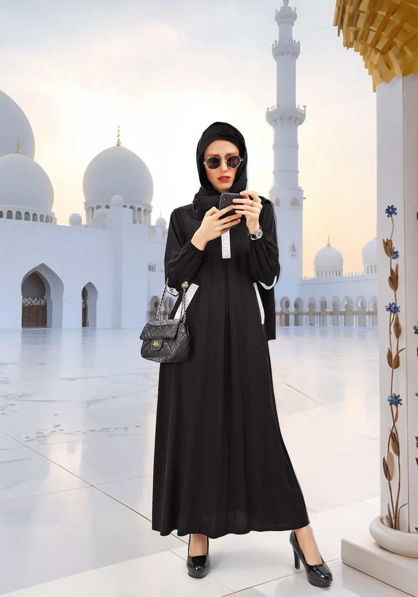 DAZCOS Women Muslim Abayas Dress with Hijabs Long Sleeve Modest Dubai Outfits Arabian Robe Prayer Clothes