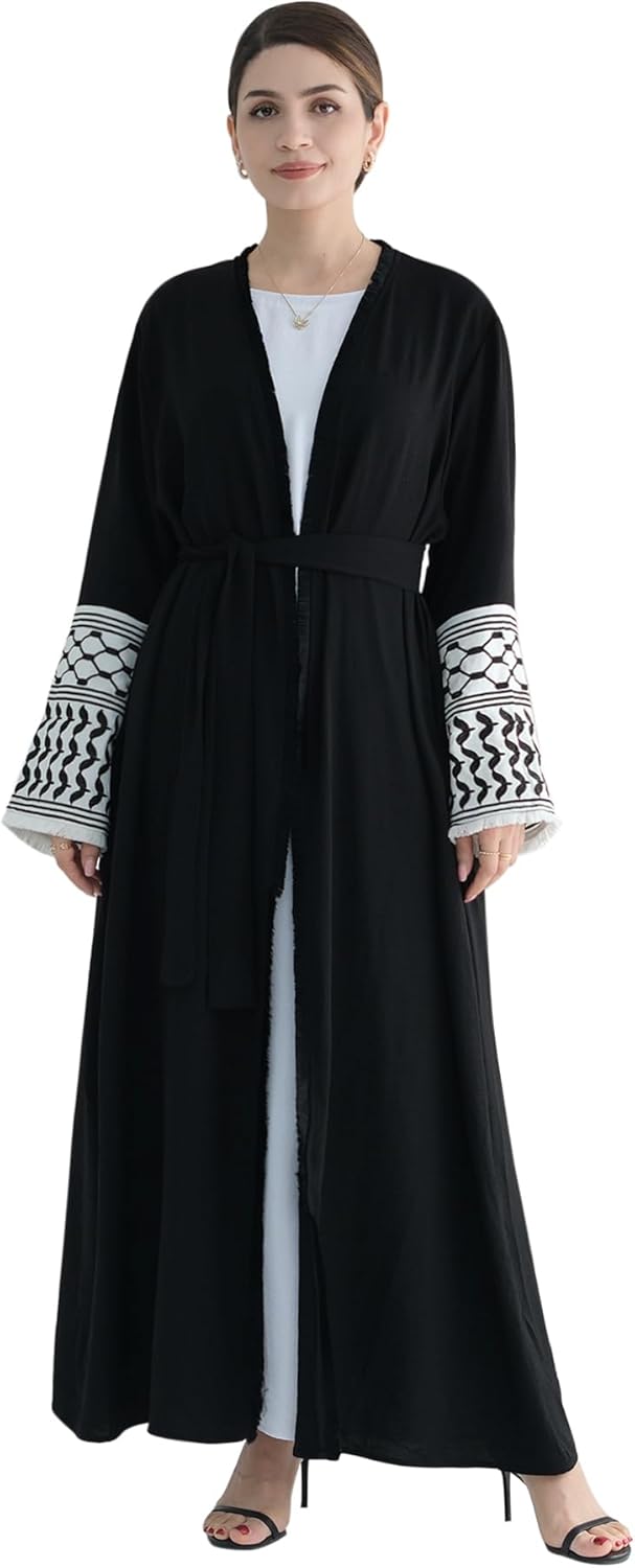 Women Abaya Muslim Prayer Dress Embroidered Sleeves Cardigan Kaftan Islamic Dubai Robe Casual Modest Abaya Dress