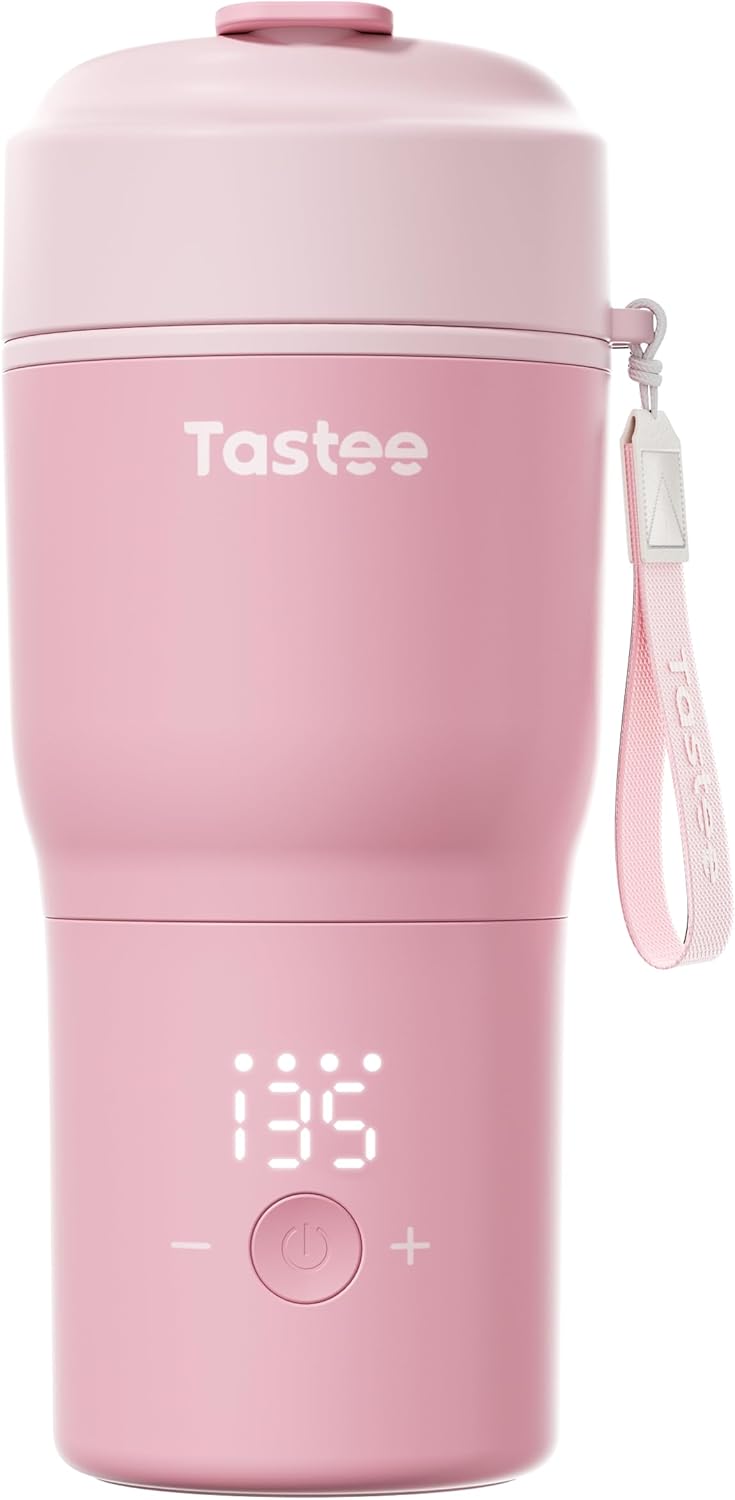 Tastee Heated Coffee Mug – 12oz Portable Travel Mug with 1℉ Precise Temperature Control, 8-Hour Heat Retention, 30W Fast Charging, Leak-Proof, Wide Mouth, Gift-Ready for Office, Home & Outdoor(Pink)
