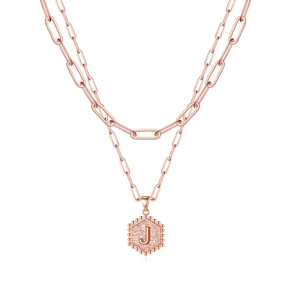 M MOOHAM Dainty Initial Necklaces for Women, 14K-Gold-Plated Layering Necklace for Women Cute Hexagon Letter Initial Necklace Layered Necklaces for Womens Teen Girl Gifts