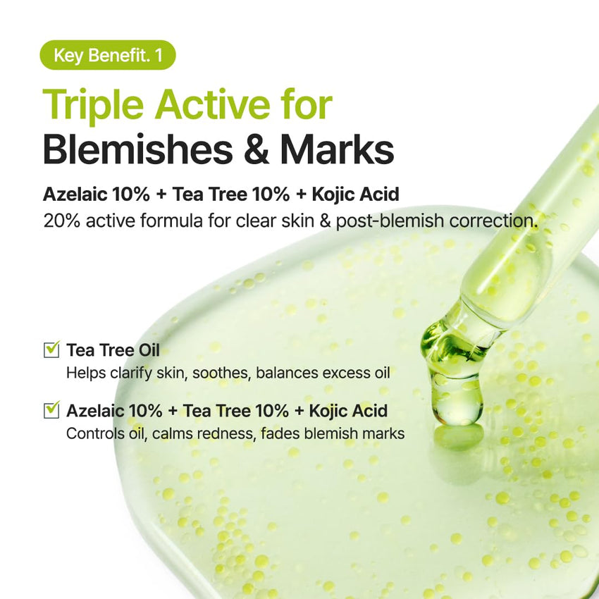 PURITO Azelaic Acid 10% + Kojic Acid + Tea Tree Facial Serum | for Acne & Marks, Breakouts | High-Level Azelaic Acid 10% | Korean skincare, 30mL 1.01 fl.oz