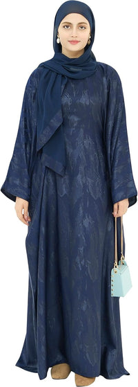 Elegant Eid Clothes Women Muslim Glossy Batwing Sleeve Abaya Ramadan Prayer Dress with Belt
