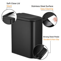 TIPGO Slim Bathroom Trash Can with Lid Soft Close, Step Pedal, 6 Liter / 1.6 Gallon Stainless Steel Trash Bin, Small Garbage Cans for Bedroom, Office, Kitchen (Matte Black)