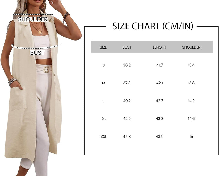Mina Self 2025 Summer Sleeveless Long Linen Blazers Jacket Women Lightweight Fashion Casual Work Outerwear with Pockets