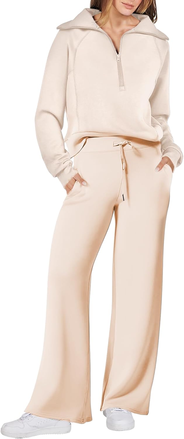 ANRABESS Women 2 Piece Outfits 2025 Fall Fashion Airport Wide Leg Pants Lounge Set Leisure Travel Vacation Clothes Sweatsuits