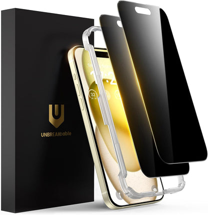 UNBREAKcable Privacy Screen Protector for iPhone 16 Pro Max, Anti-Spy Shatterproof Tempered Glass [True 28°Anti Spy] [9H Hardness] [Easy Installation Frame] Black Protector for iPhone 6.9" - 2 Pack