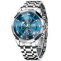 OLEVS Watches Men Luxury Chronograph Moon Phase Waterproof Luminous Watches for Men Analog Quartz Calendar Stainless Steel Strap Wrist Watches-(Black/Blue/Gold/Grey/Silver Face)