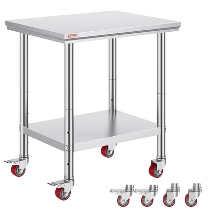 Vevor Mophorn Stainless Steel Work Table 36x24 Inch with 4 Wheels, Casters Heavy Duty Food Prep Worktable for Commercial Kitchen Restaurant, Silver