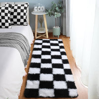 KICMOR Navy Blue and Cream White Rugs for Living Room, 4x6 Fluffy Fuzzy Shag Checkered Rug Shaggy Carpet for Bedroom, Soft Plush Area Rug for Nursery Toddler Room Classroom Study Room Kids Room