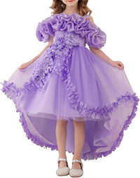 Girl's Princess Dress, Birthday Party, Pageant Gown - Ruffle Tulle Satin Princess Dresses with Kids Train