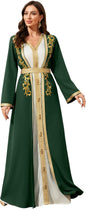 Elegant Muslim Dress with Gold Embroidered Evening Gown, Traditional Islamic Attire