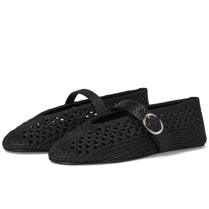 Woven Ballet Flats Women Mesh Raffia Flats Round Toe Mary Janes Comfortable Ballerina Flat Shoes