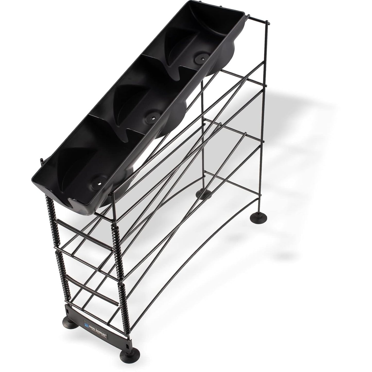 San Jamar Wireworks Cup and Lid Dispenser Fits 8 - 44 Oz. Cups, 3 Tiers with Suction Cup Feet for Restaurants, Fast Food, And Kitchens, Plastic, 8.25 X 20.5 X 22.5 Inches, Black