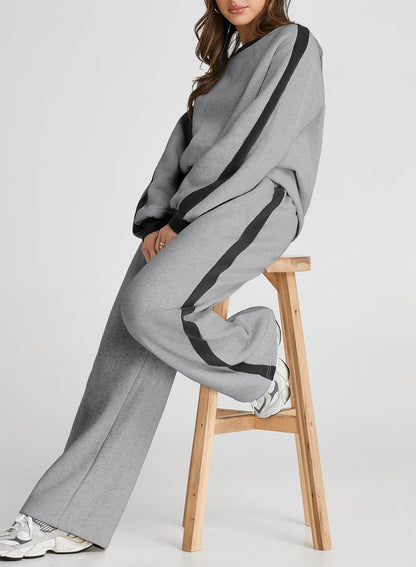 Herseas Women 2 Piece Outfits Color Block Sweatsuit Casual Fleece Lounge Matching Sets