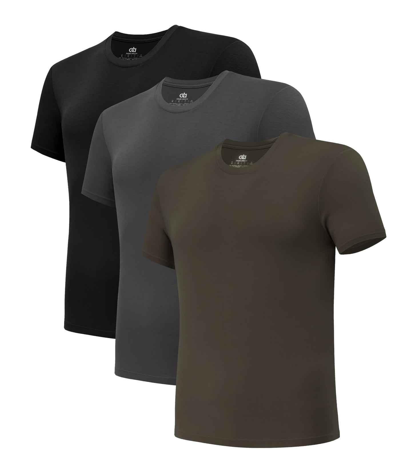 DAVID ARCHY Men's Undershirt Bamboo Rayon Moisture-Wicking Crewneck T-Shirts Stretch Tees for Men, 3 or 5 Pack