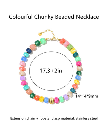 Chunky Beaded Statement Necklace for Women Trendy Colorful Boho Resin Bead Choker Necklaces Summer Handmade Jewelry Gifts Accessories