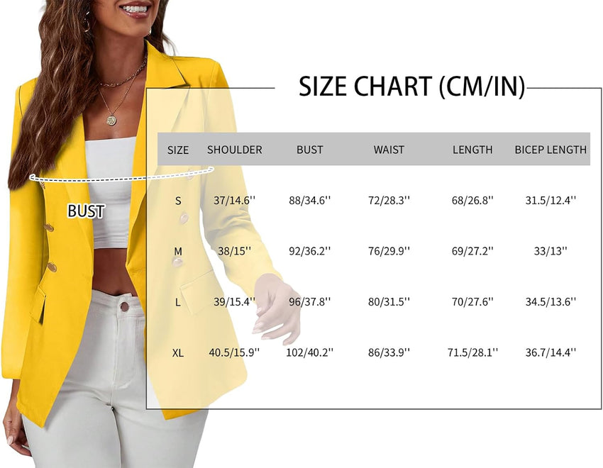 Mina Self 2025 Fall Women's Casual Blazer - Double Breasted Full-Lined Button Slim Lightweight Office Work Jacket Pockets
