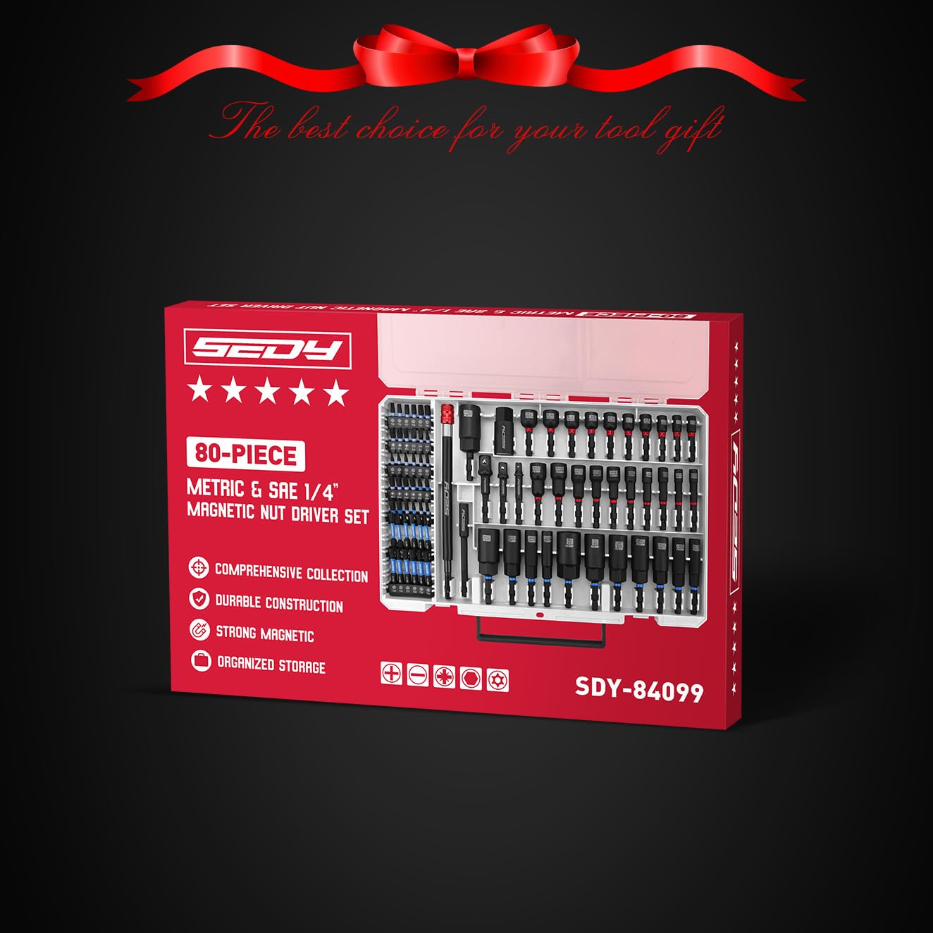 80-Piece Premium Magnetic Impact Nut Driver Set Metric & SAE with Socket Adapters, Bit Holder, Wing Nut Driver, Universal Sockets, Quick Release Extension, Power Bits